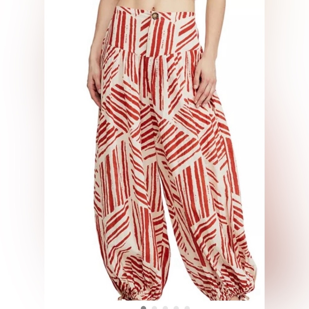 FREE PEOPLE Printed Rust/Beige Matchmaker Balloon Pants Size S
